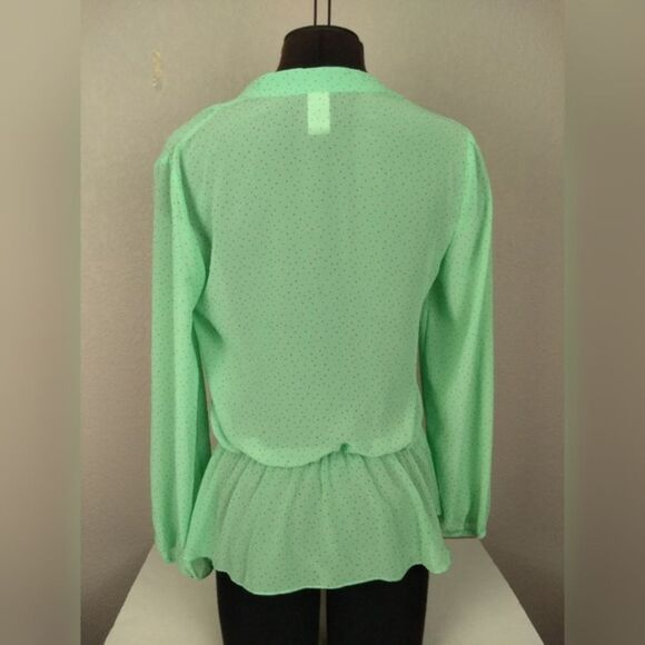 Francesca’s Collection Polka Dot Peplum Green Blouse Size Large - Picture 3 of 10